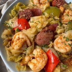 Crockpot Cajun Cabbage, Sausage, Shrimp