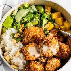 Coconut Shrimp Bowl with Mango Coleslaw