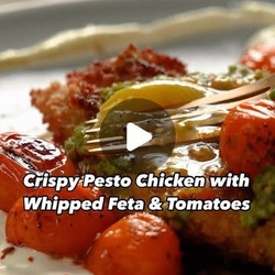 Crispy Pesto Chicken Cutlets With Burst Tomatoes And Whipped Feta