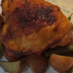 Crispy Baked Chicken Thighs &amp; Potatoes