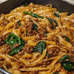 One-Pot Beef and Garlic Parmesan Spinach Pasta