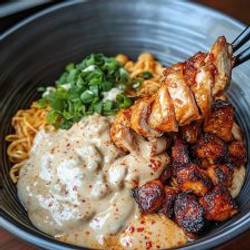 Fiery Chicken Ramen with Creamy Garlic Sauce