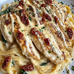 Fettuccine Alfredo with Chicken, Sundried Tomatoes &amp; Spinach