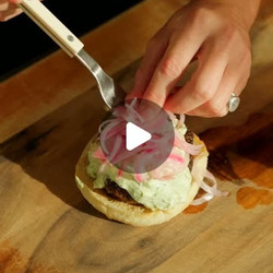 Pickled Red Onions And Roasted Garlic &amp; Herb Cream Cheese Burger