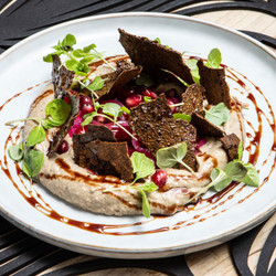 Aubergine And Pomegranate Mutabal, Aubergine Skin Tuile