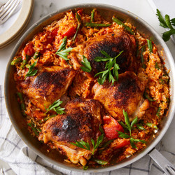 One-skillet Paprika Chicken Thighs &amp; Pepper Rice