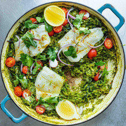 Cod &amp; Tomatoes With Baked Coriander Rice