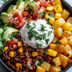 Ground Beef And Potato Taco Bowl