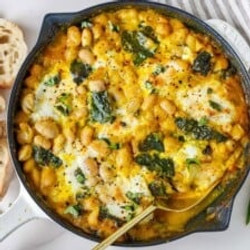 Baked Beans With Butternut Sauce, Burrata And Kale