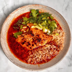 Harissa And Yoghurt Grilled Cod With Spiced Broth And Rice Saturday kitchen