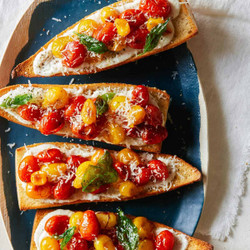 Roasted Cherry Tomato And Whipped Feta Toast Points