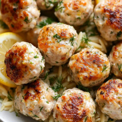 Greek Chicken Meatballs With Lemon Orzo