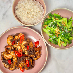 Golden Fragrant Prawns And Garlic Greens