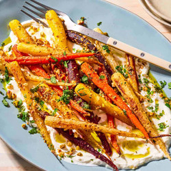 Roasted Rainbow Carrots With Dukkah, Garlicky Yogurt, And Mint