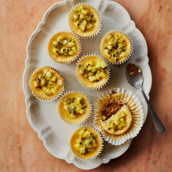 Passion Fruit And White Chocolate Mini Baked Cheesecakes