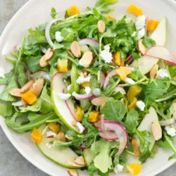 Arugula Salad With Pears, Almonds, Goat Cheese, And Dried Apricots