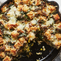 Cheesy Kale And Mushroom Strata