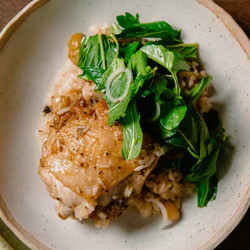 One Pot Chicken, Rice, Lemon, Green Olives And Macadamias