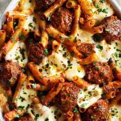 Meatball-and-spinach Baked Ziti