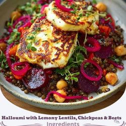 Halloumi With Lemony Lentils, Chickpeas &amp; Beets