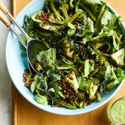 Lentil &amp; Roasted Vegetable Salad With Green Goddess Dressing