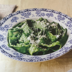 Creamy high protein, spinach mafaldine