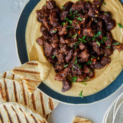 Spiced Lamb Filled Roasted Garlic Hummus