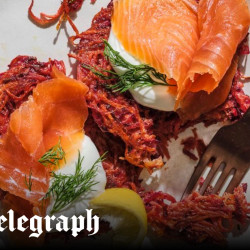 Beet, Carrot And Potato Fritters With Smoked Trout And Dill