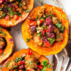 Sausage And Kale Stuffed Koginut Squash