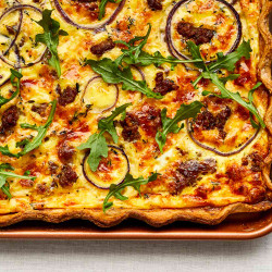 Sausage And Red Onion Sheet Pan Quiche