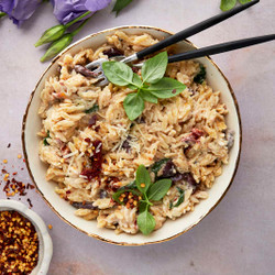 Spinach And Sun-dried Tomato Boursin Orzo Bake