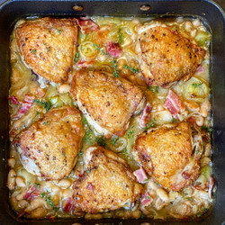 Chicken, Leek, Bacon And Bean Traybake