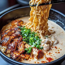 Fiery Chicken Ramen With Creamy Garlic Sauce