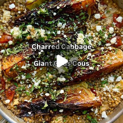 Charred Cabbage + Baked Giant Cous Cous + Feta