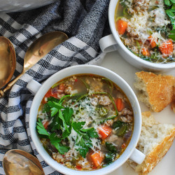 Spring Soup With Italian Sausage, Rice And Veggies