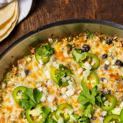 Cheesy Green Chile, Chicken, And Bean Skillet