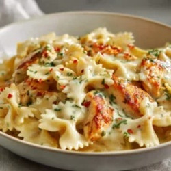 Garlic Chicken Bowties In Spicy Provolone Mozzarella Sauce