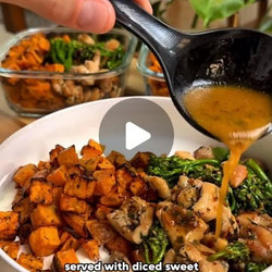 Garlic Lemon Butter Chicken And Broccoli With Sweet Potatoes And Garlic Yoghurt Sauce