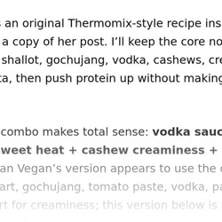 Vegan High-protein Gochujang Vodka Pasta — Thermomix Version