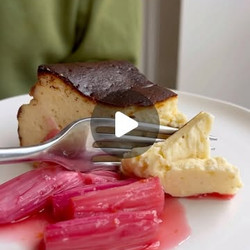 Basque Cheesecake With Baked Smoky Pink Rhubarb