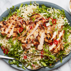 Garlicky Instant Ramen Noodle Salad With Grilled Chicken Thighs