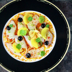 Fluke Crudo, Gochugaru Vinaigrette