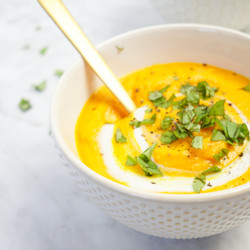 Creamy Carrot Cauliflower Soup - Dairy-free // Whitney E. Rd