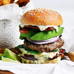 Paleo Bacon Garlic Avocado Burger