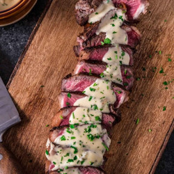 Pan Seared New York Strip Steak With Gorgonzola Cream Sauce