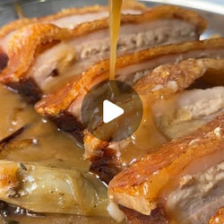 Perfect Pork Belly with baked veg and cider gravy - meat mains