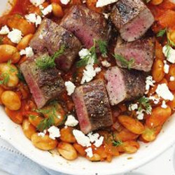 Greek Beans With Seared Lamb