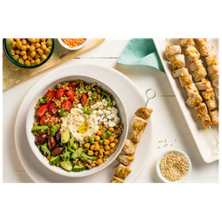 Mediterranean Grain  Bowl With Pork  Skewers