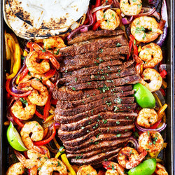 Steak And Shrimp Sheet Pan Fajitas
