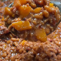 Peach Bourbon Baked Beans